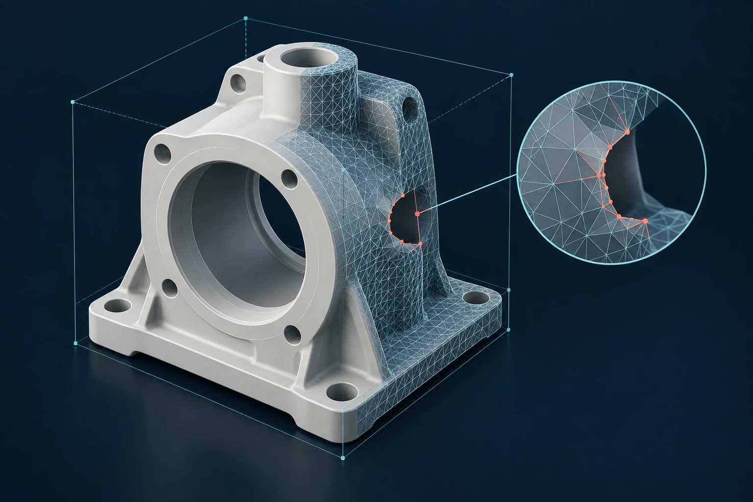 A model and its mesh shown as an illustration of geometry inspection.